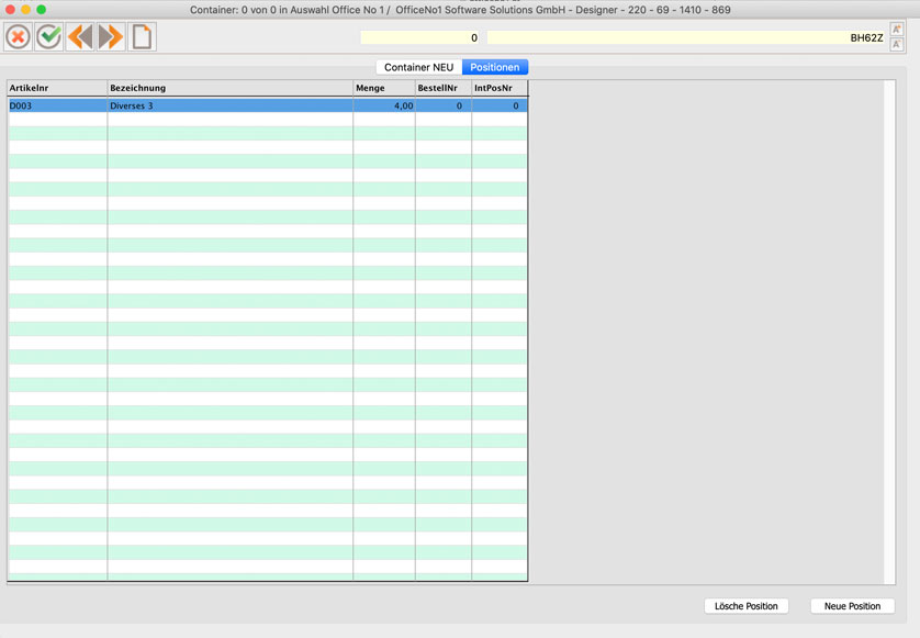 Container Positionen