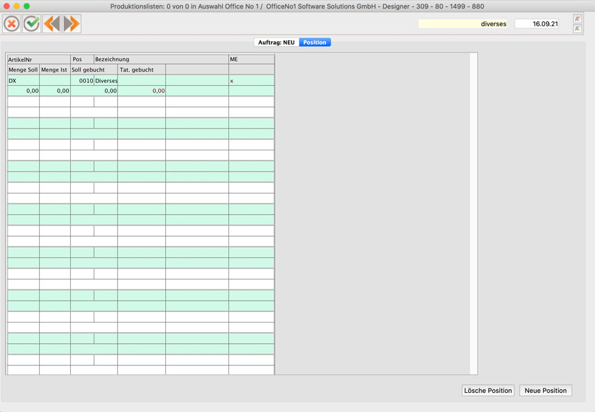 Produktionslisten Positionen