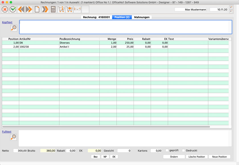 Rechnung Positionen