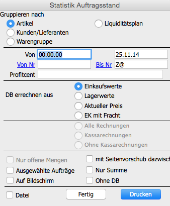 Statistik Auftragsstand OfficeNo1 ERP