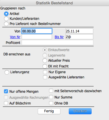 Statistik Bestellstand OfficeNo1 ERP-System