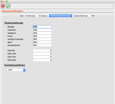 OfficeNo1 Buchhaltungseinstellungen Kassamodul