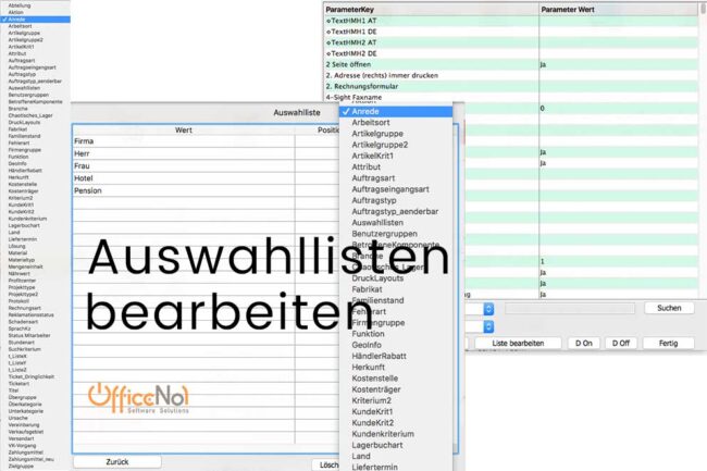 Auswahllisten bearbeiten mit OfficeNo1