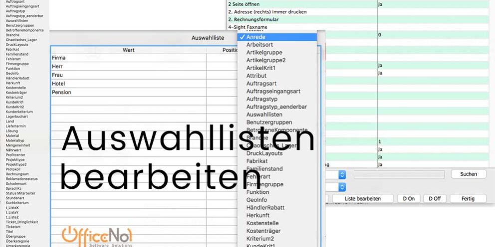 Auswahllisten bearbeiten mit OfficeNo1