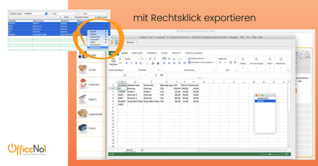 OfficeNo1 mit Rechtsklick exportieren