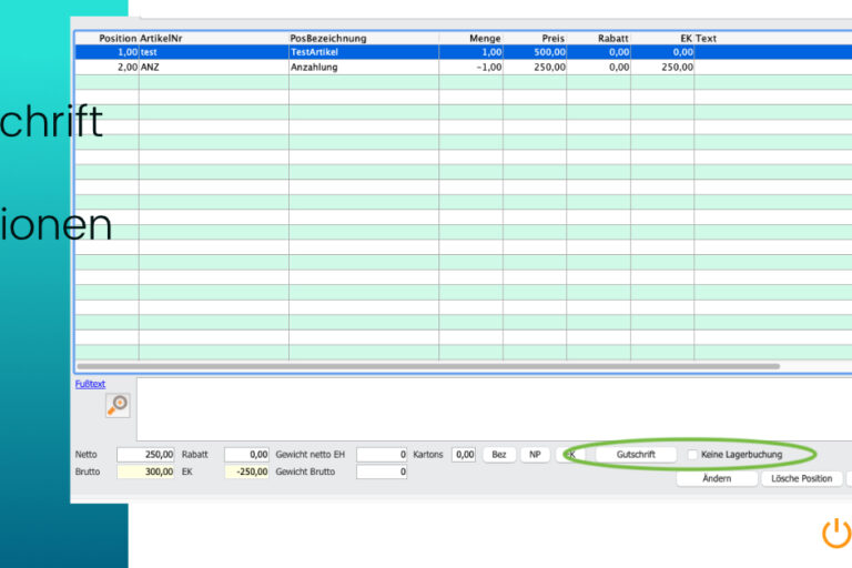 Gutschrift auf Positionen